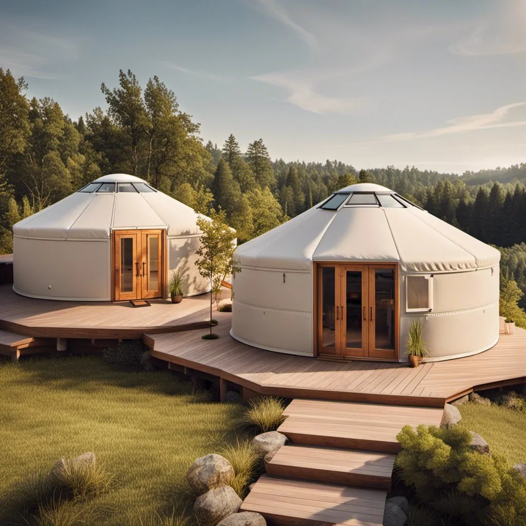 two yurt connected together via adjoining