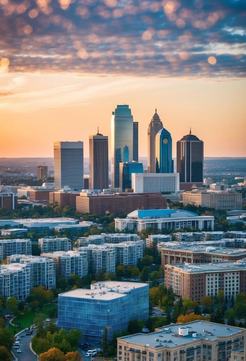 A city skyline with housing developments, surrounded by government buildings and SEC headquarters