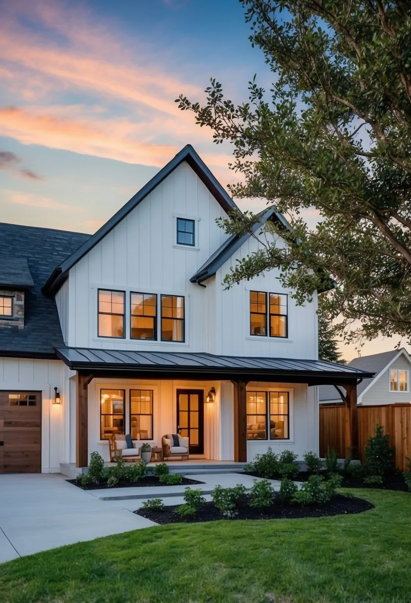 A cozy shouse nestled in a suburban sanctuary, blending modern and rustic elements with a barn-style exterior and contemporary interior