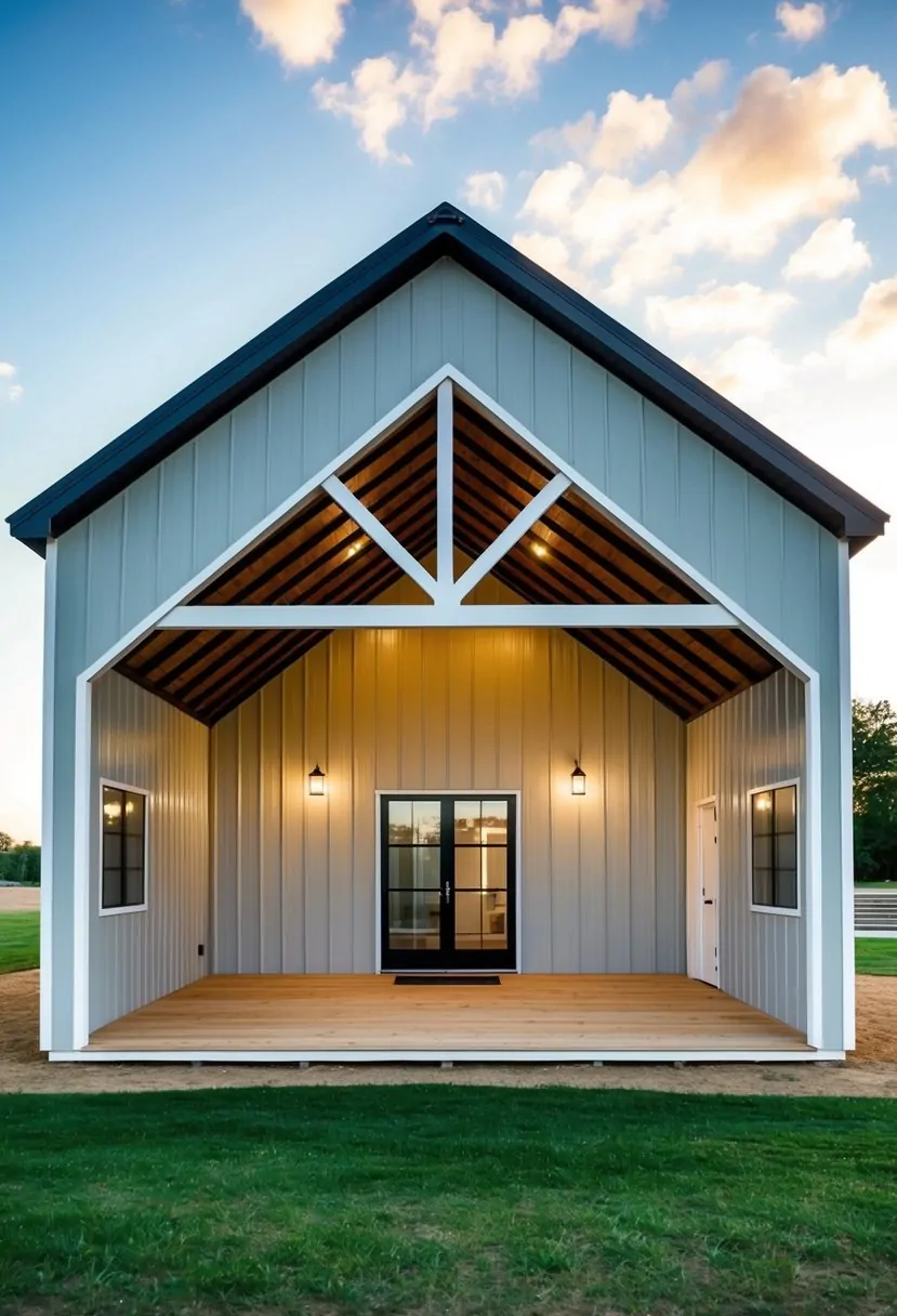 A 30x50 barndominium with modern architectural features and open floor plan