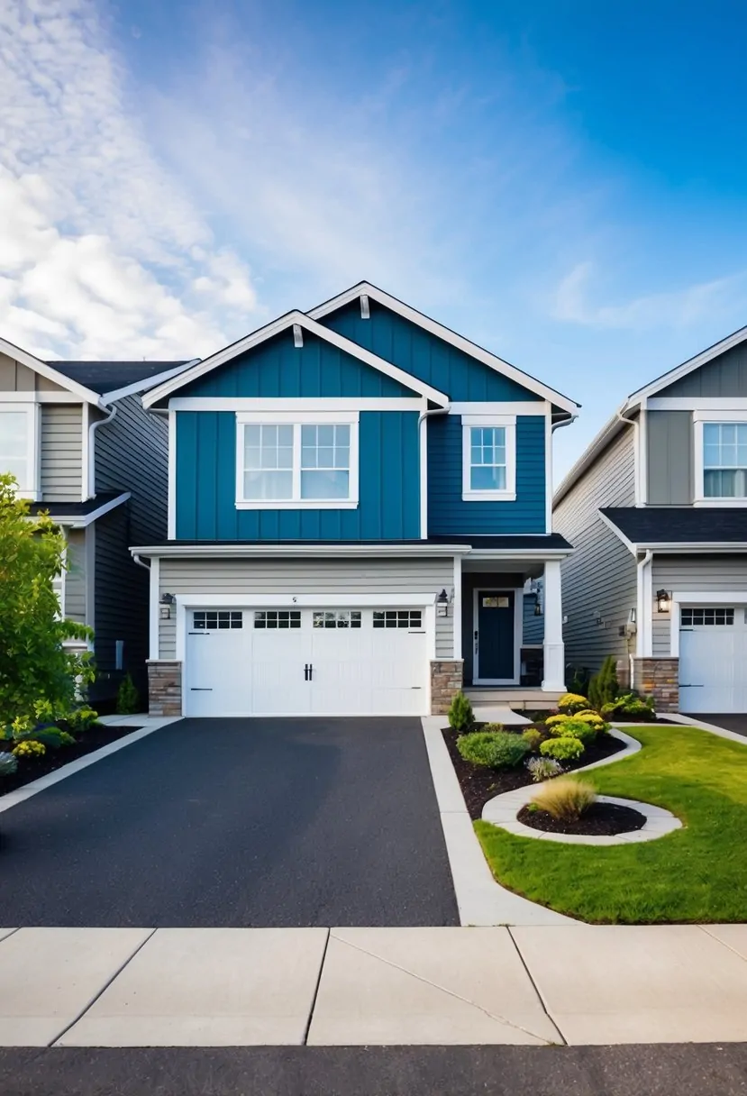 A split-level house with fresh paint and modern siding, surrounded by well-maintained landscaping