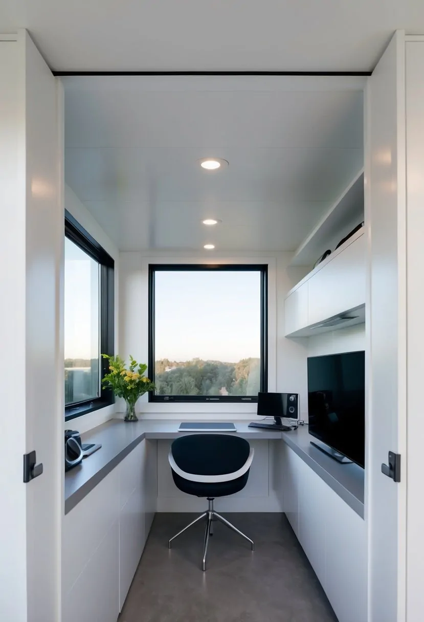 A modern, minimalist interior with sleek furniture and high-tech gadgets in Elon Musk's $50,000 prefab tiny house