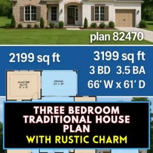 Three Bedroom Traditional House Plan with Rustic Charm